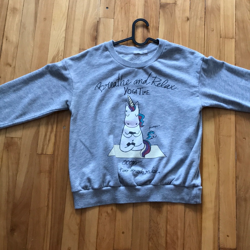 Bershka grey unicorn yoga sweater